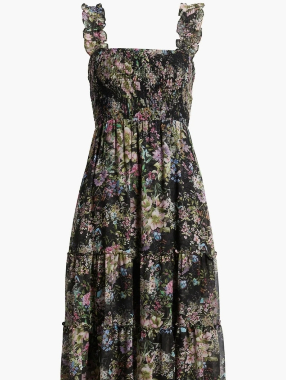 NWOT Lucy Paris Black Maxi Midi Dress with Pink & Green Floral Print